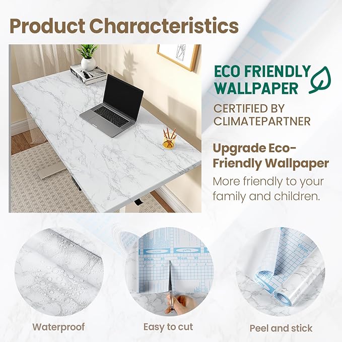 practicalWs Marble Wallpaper Granite White and Gray Wall Paper Roll 47.2" x - Image 2