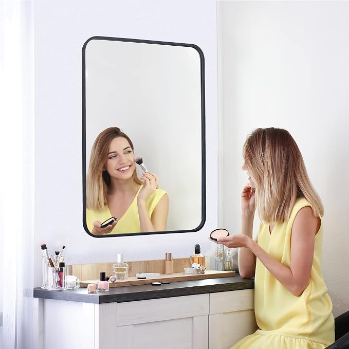 ZenStyle Black Metal Framed Rectangular Wall Mirror 22" x 30" Bathroom Mirror - Image 8