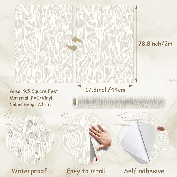 Theper Beige Wallpaper 17.3"×78.8" Modern Striped Peel and Stick Wallpaper Boho - Image 3