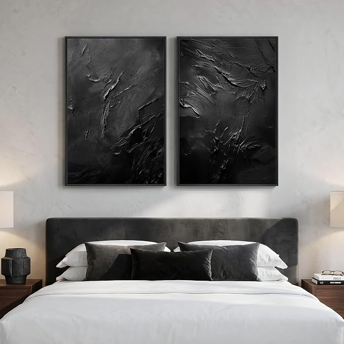 Large Framed Black Abstract Wall Art Set of 2 - Image 4