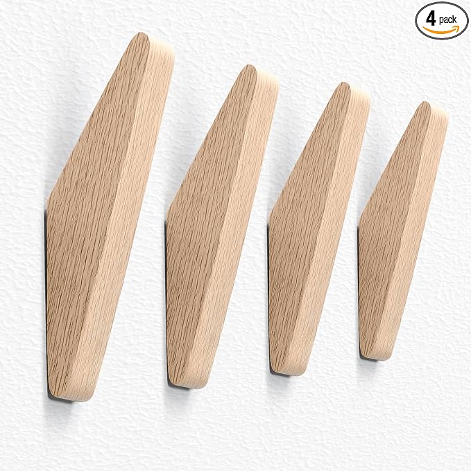 COCOYA 4Pack Natural Rubber Wood Wall Hooks 25 LBS by COCOYA