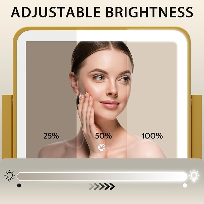 ROLOVE Gold Lighted Makeup Mirror, 3-Color Dimmable Lighting, 360° Rotation - Image 3