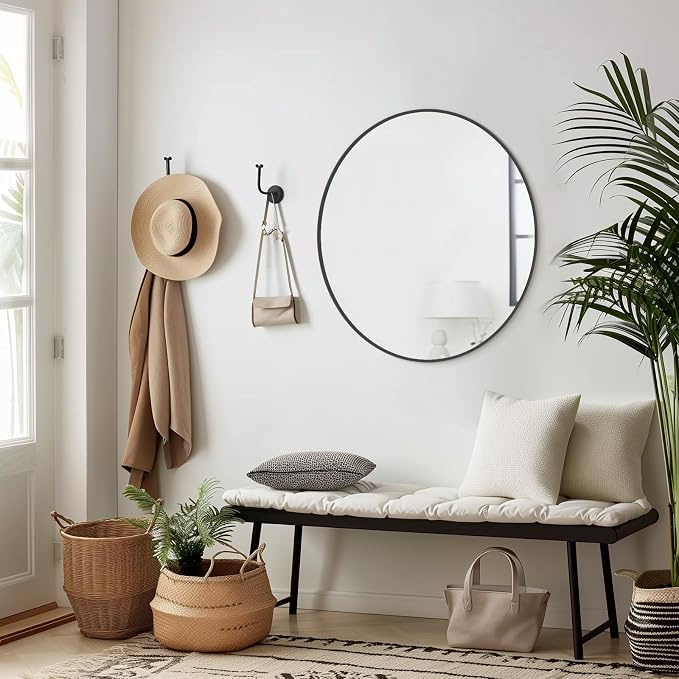 WallBeyond Round Wall Mirror 28 inch Black Large Circle Mirror - Image 3