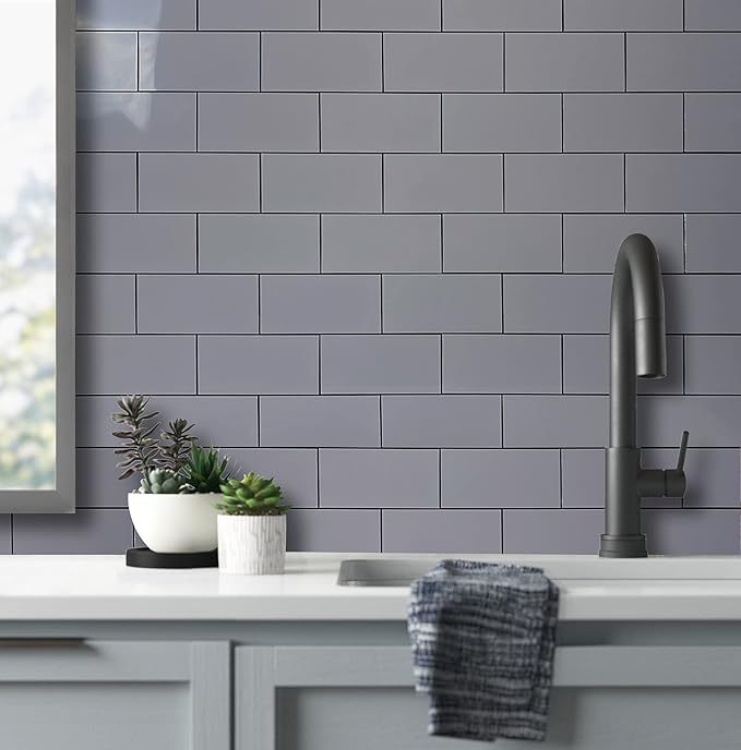 AULIGET 100-Piece Polished Grey Thick PVC Peel and Stick Backsplash - Image 3