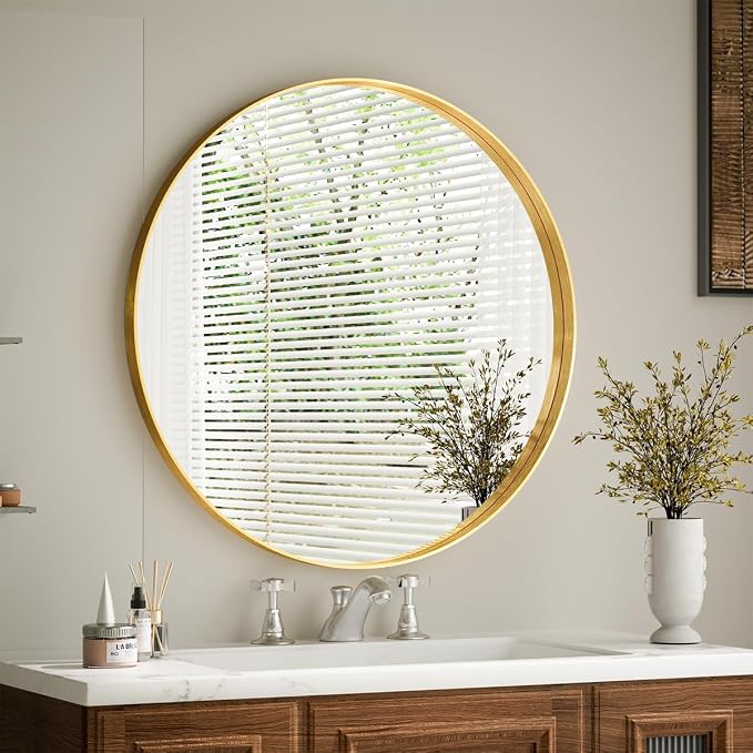VooBang 24 inch Round Bathroom Mirror, Living Room, Hanging or Leaning - Image 6