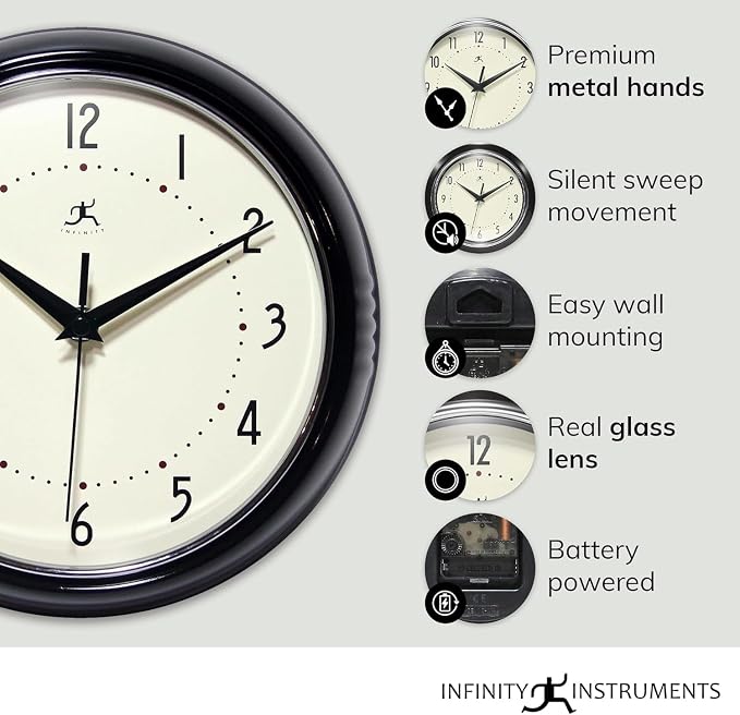 Infinity Instruments LTD. Retro 9 inch Silent Sweep Non-Ticking Mid Century - Image 4