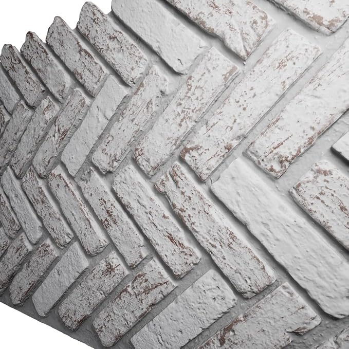 EverStone Herringbone Faux Brick Panel, 46 1/2"W x 25 1/4"H x 1"D, Rustic White - Image 7