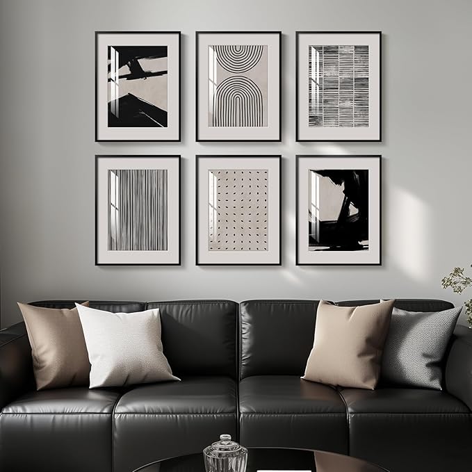 Framed Black and White Abstract Wall Art, 6 Pieces Modern Prints Paintings - Image 4