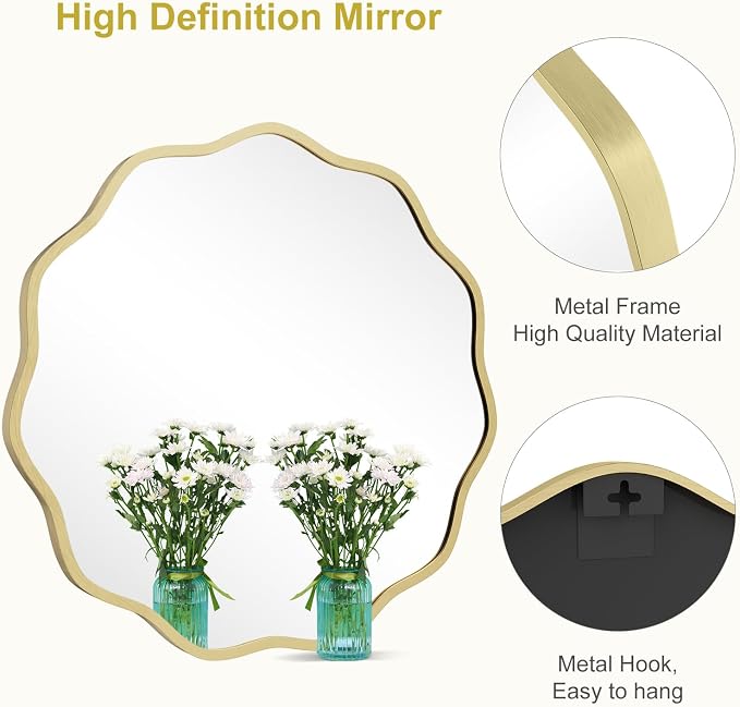 WallBeyond Round Wavy Mirror for Wall Decorative 24 inch, Modern Round Mirror - Image 5