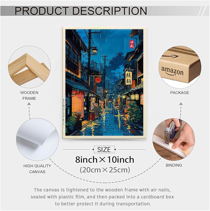Japanese Tokyo Tea House Framed Canvas Wall Art Japanese City Street Cafe Scene - Image 2