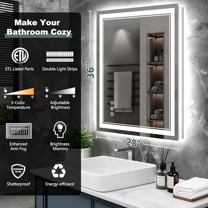 28x36Inch LED Bathroom Mirror - Image 2