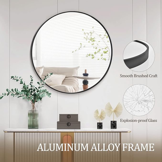 HARRITPURE Round Mirror 19.6" Black Wall Mounted Circle Mirror - Image 4