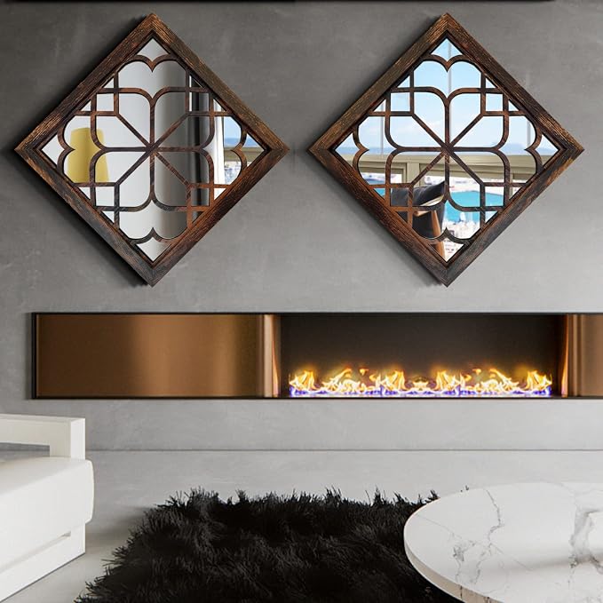 Wocred 20inch 2 PCS Square Wall Mirror, Gorgeous Rustic Farmhouse Accent Mirror - Image 4