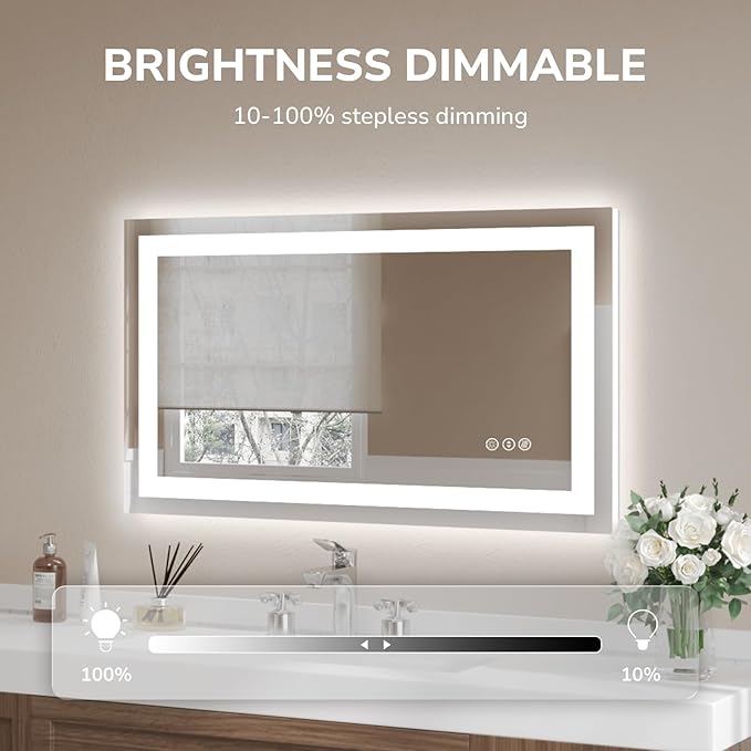 USHOWER LED Bathroom Mirror 40x24 Inch Tempered Glass - Image 6