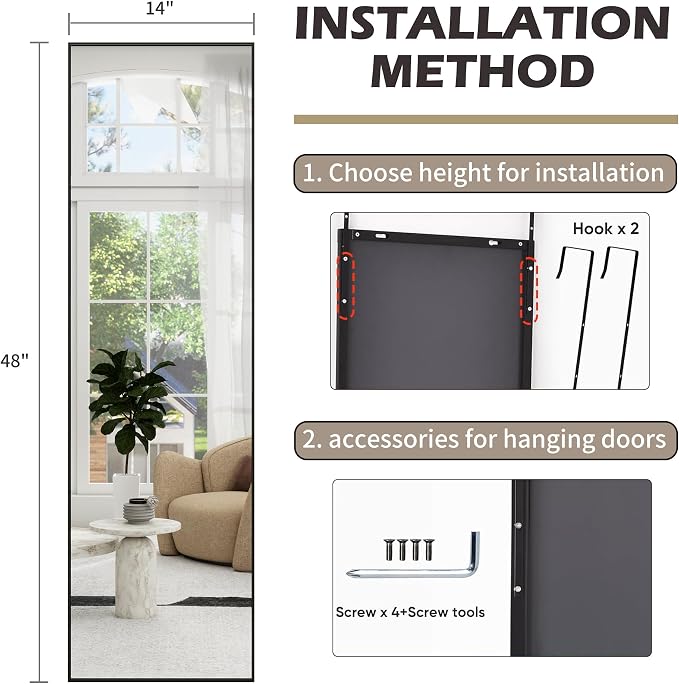 Full Length Door Mirror 14x48, Metal Frame - Image 7