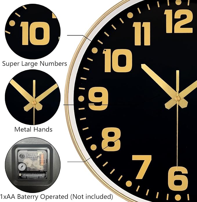 Modern Silent Wall Clock, 12 Inch Non-Ticking Battery Operated Clock, Round - Image 6