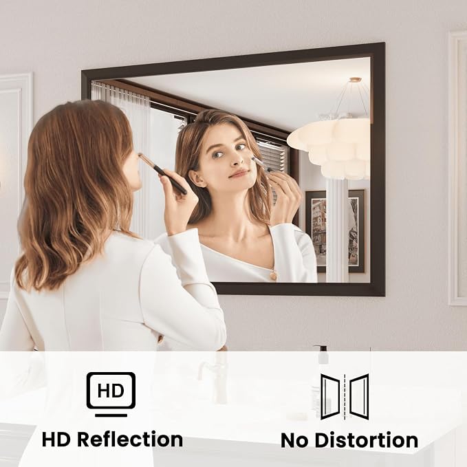 Amorho Bathroom Mirror Black, 48x40 Inch Thick Metal Framed Wall Mirrors - Image 3