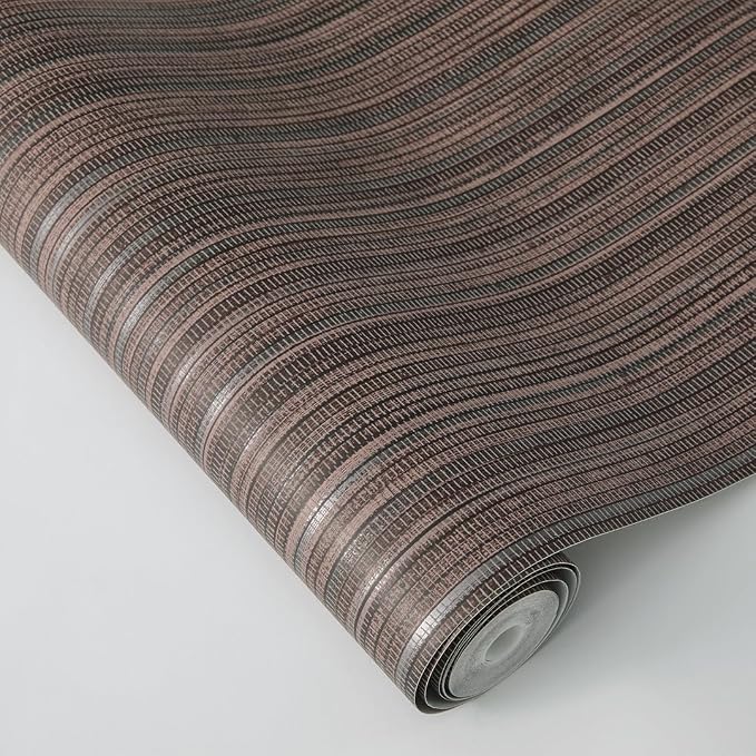 Tempaper Textured Brown & Metallic Silver Faux Grasscloth Removable Peel and - Image 5