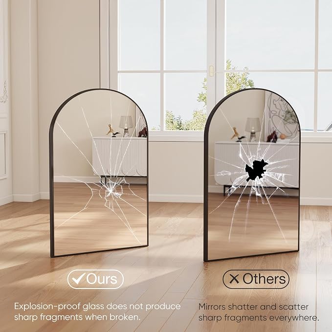 DUMOS Black Metal Arch Vanity Rounded Rectangle Bathroom Mirrors - Image 6