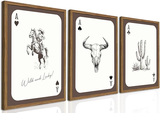 Western Cowgirl Wall Art Set of 3, Vintage Southwestern Wild and Lucky Rodeo by TransformYourWallsElevateYourStyle
