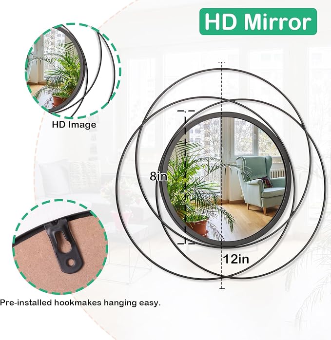 Black Circle Mirror Wall Decorative Metal Wall Mirror, Art Small Round Wall - Image 7