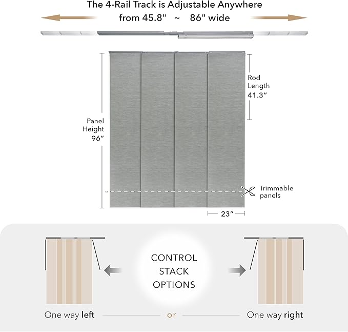 GoDear Design Adjustable Sliding Closet Door Blinds 45.8"- 86" W x 96" H - Image 4