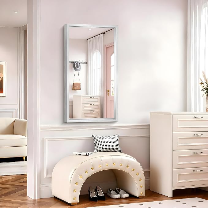 20x36 Silver Bathroom Mirror, Brushed Silver Rectangular Mirror - Image 5