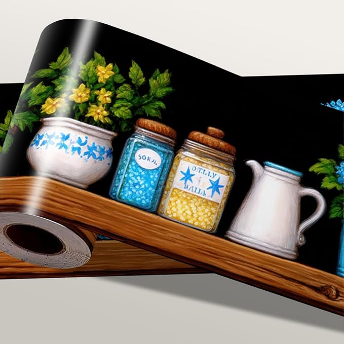 Kitchen Shelf Wallpaper Border 196x4 Inch Removable Wall Border Peel and Stick by IOHEFY