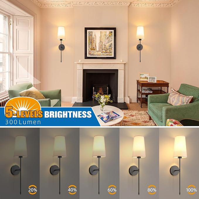 NIORSUN Black Battery Operated Wall Sconce Set of 2, Rechargeable Wall Lights - Image 5