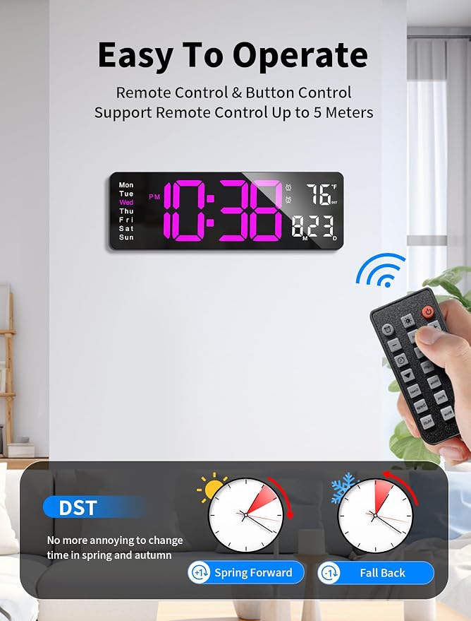 MASHI Digital Wall Clock, Auto-Dimming Wall Clock - Image 5
