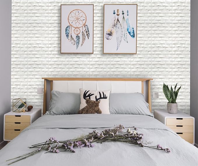YU LI 3DH 3D Wall Panels Peel and Stick 20PCS White Foam Brick Wallpaper - Image 3