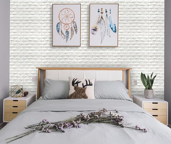 3D Wall Panels Peel and Stick 11PCS White Foam Brick Wallpaper - Image 3