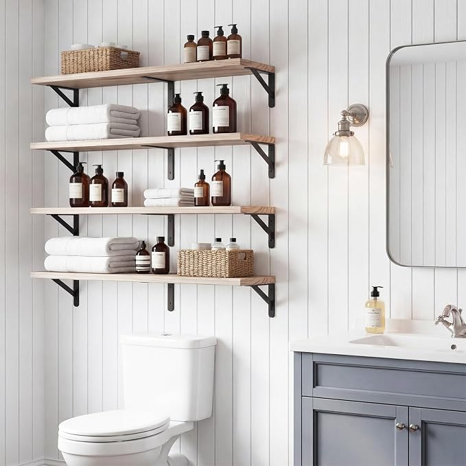 YGEOMER Floating Shelves for Wall, 35in Light Carbonized Brown Wall Shelves for - Image 4