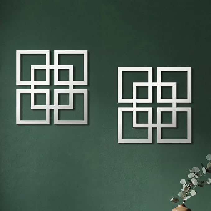 Weysat Wall Mount Home Mirror, 2 Pieces Silver Square Decorative Mirror - Image 7