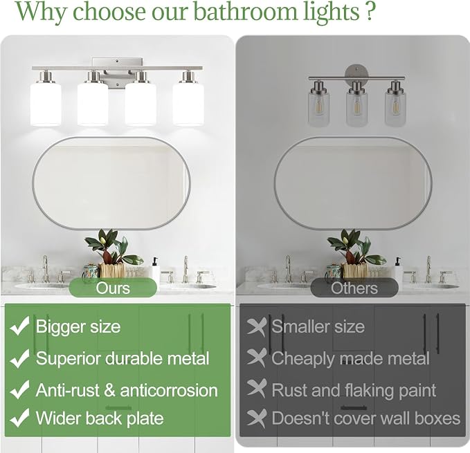 Indoi 4-Light Bathroom Light Fixtures, Brushed Nickel Vanity Lights - Image 2
