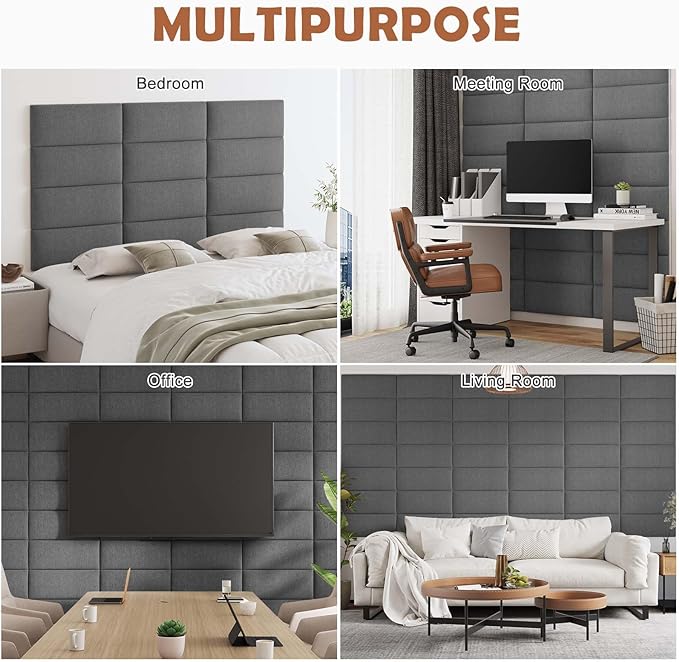 IFNOW Upholstered Wall Mounted Headboard, 3D Soundproof Wall Panels Peel and - Image 6