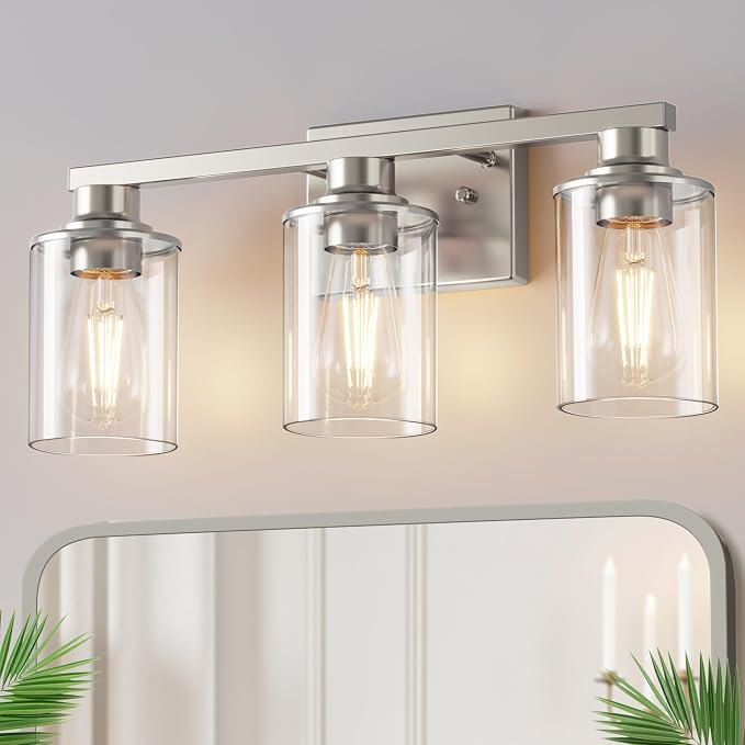 DORESshop 17 Inch Bathroom Light Fixtures, 3-Light Nickel Bathroom Lighting by DORESshop