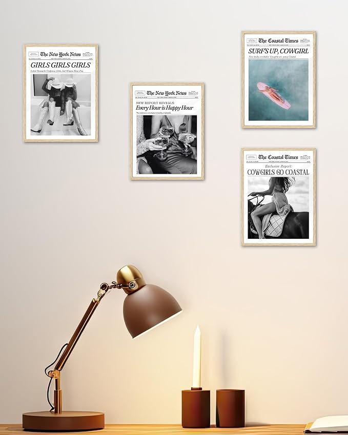 iHery Girls Just Wanna Have Fun Framed Trendy Cowgirl NewsPaper Wall Art - Image 5