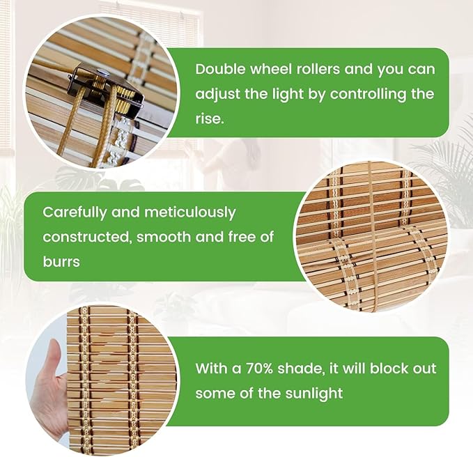 Bamboo Blinds, Custom Sizes Roller Shades - Image 2