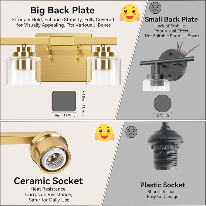 4-Light Bathroom Light Fixtures, Brushed Gold Vanity Lights, Classic Wall Lamp - Image 7