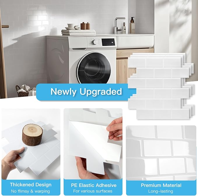 Art3d Peel and Stick Backsplash Tiles – 12"x12" White Washed Thicker Design - Image 5