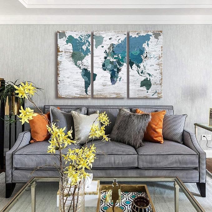 Teal blue Wall Art Watercolor Abstract Wall Decal Large Office Canvas Wall Art - Image 3