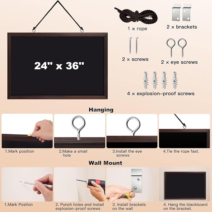 Comix Magnetic Chalkboard, 24 x 36 Inches Wooden-Framed Blackboard, Hanging - Image 7