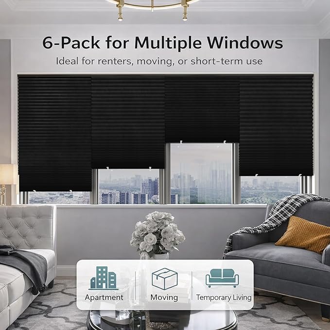 Changshade 6 Pack Temporary Shades, Pleated Paper Blinds - Image 2