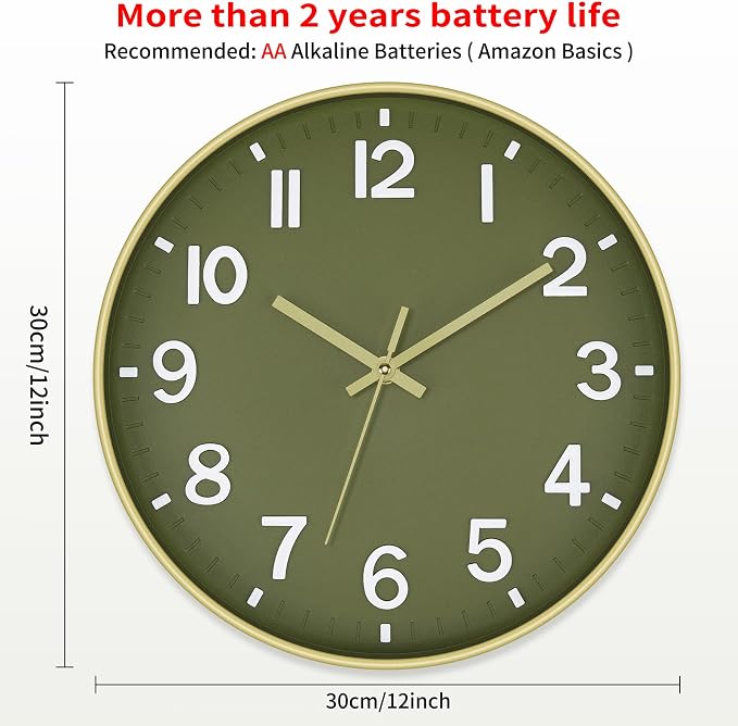 Foxtop Modern Wall Clock Silent Non-Ticking Battery Operated Round Quartz 12 - Image 2
