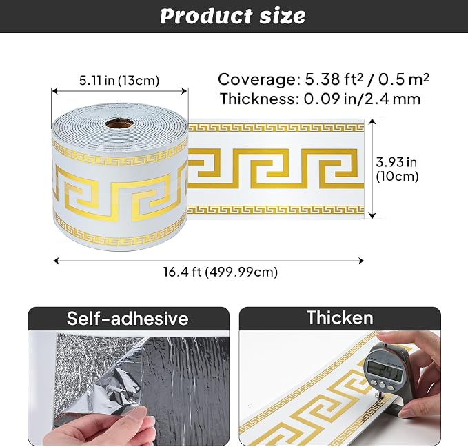 Peel and Stick Wallpaper Borders, Self-Adhesive Waterproof PVC Foam Wall Base - Image 2