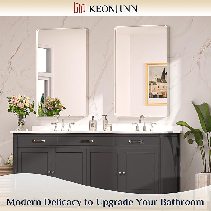 Keonjinn 40 x 24 Inch Brushed Nickel Bathroom Mirrors - Image 2