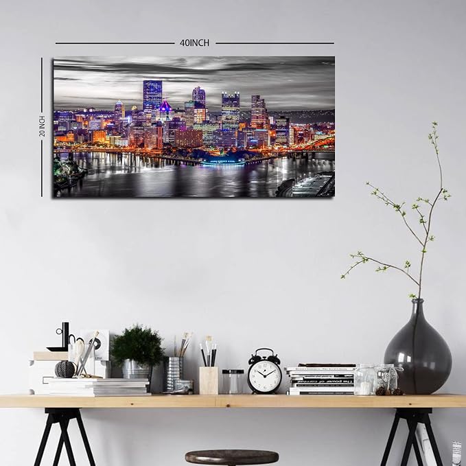 Pittsburgh Wall Art Living Room Decorations Black and White City Skyline - Image 2