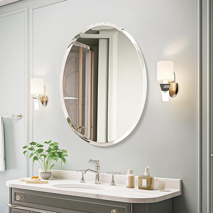 USHOWER Bathroom Mirror for Over Sink, 20x28 Inch Oval Frameless Mirror - Image 7
