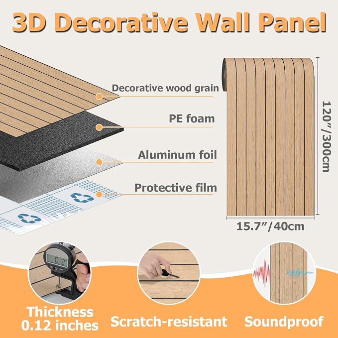 Arthome Peel and Stick Slat Wall Panels 15.7 "x120, Self-Adhesive PVC Wood - Image 8